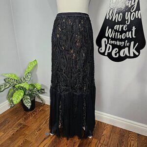 Soulmates Lace Netting Silk Black And Gold Maxi Skirt